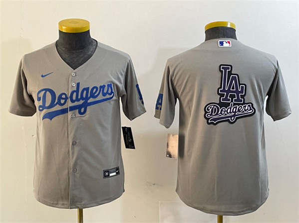 Youth Los Angeles Dodgers Gray Team Big Logo Stitched Jersey